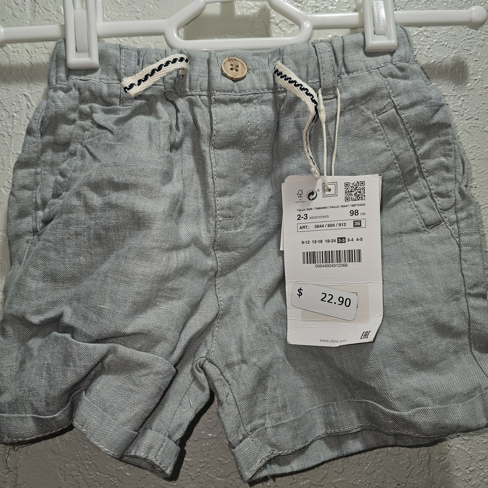 Zara Light Gray Green Linen Shorts